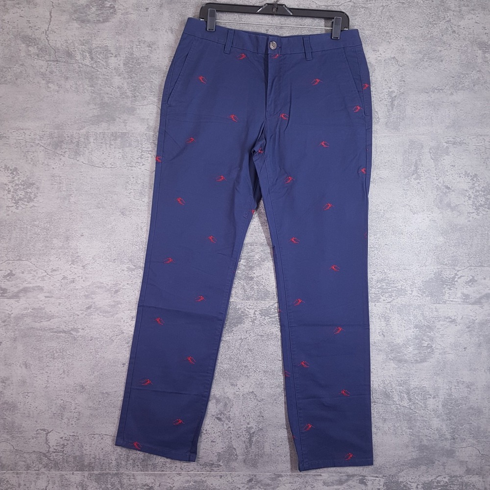 BONOBOS Slim Fit Holiday Ski Embroidered Chino Pants Mens 32x32 Navy Blue